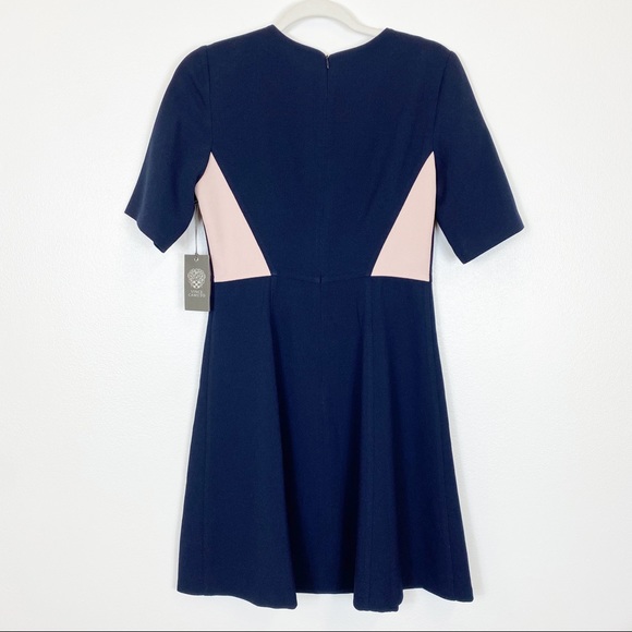 Vince Camuto Crepe Elbow Sleeve Color Block Navy and Pink Dress - Picture 5 of 12